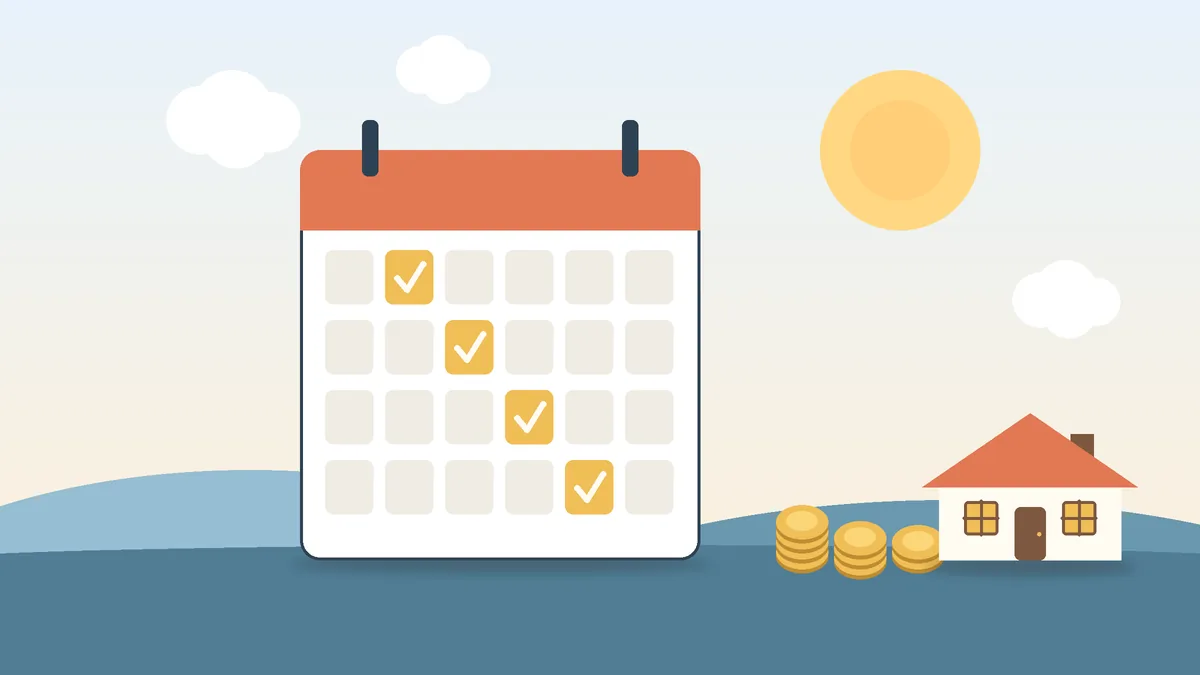 Calendário com assembleias marcadas, ilustrando as contemplações mensais do consórcio