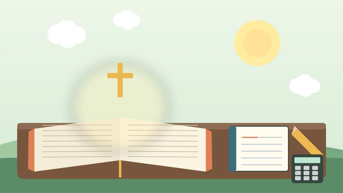 Bíblia aberta com caderno e calculadora, ilustrando valores e educação financeira em família