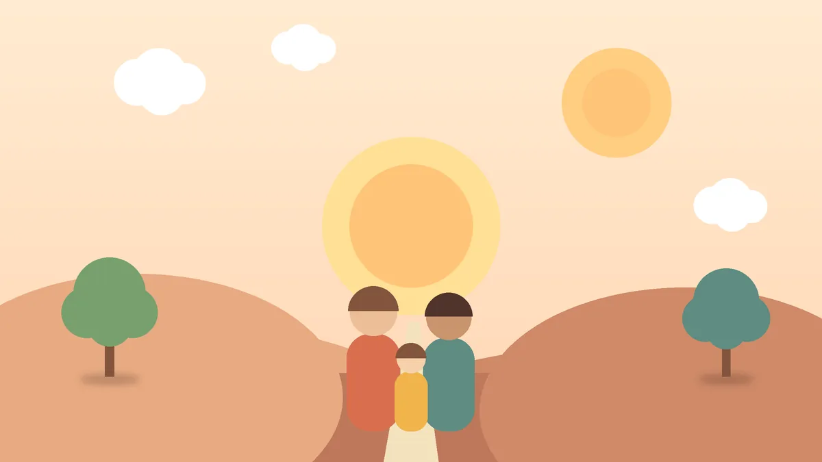 Família diante do nascer do sol, simbolizando esperança e planejamento para o futuro